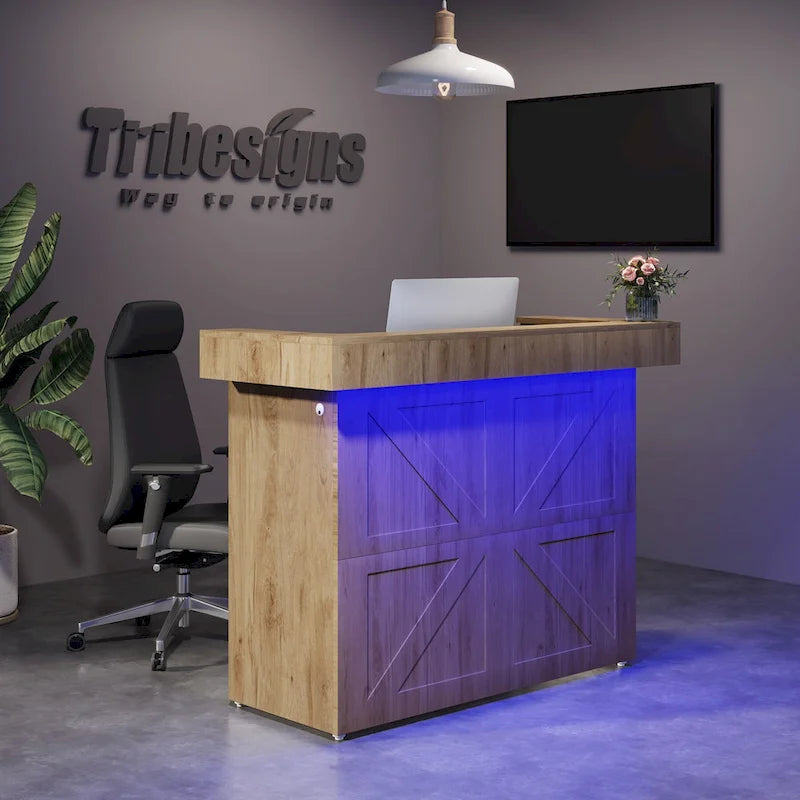 Bureau d'accueil avec lumière, bureau d'accueil moderne avec 2 œillets