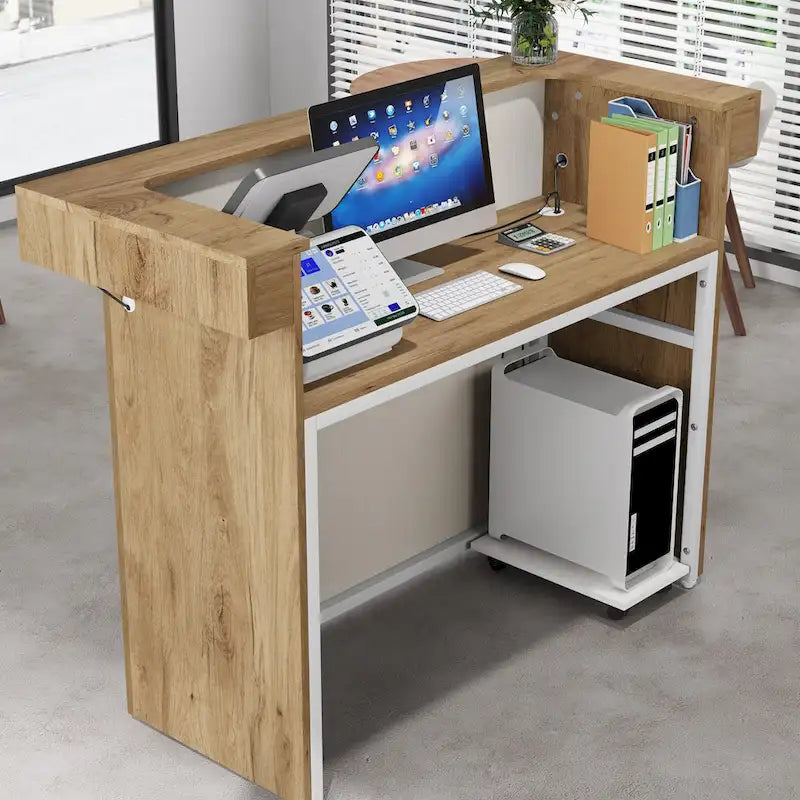 Bureau d'accueil avec lumière, bureau d'accueil moderne avec 2 œillets