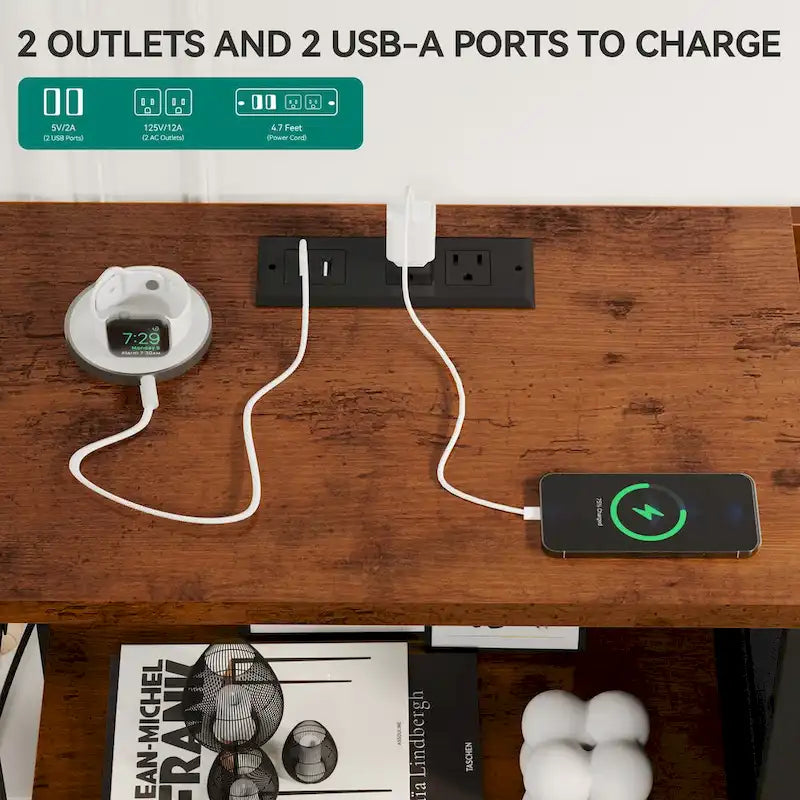 Commode à 7 tiroirs et console multimédia avec station de charge, étagères