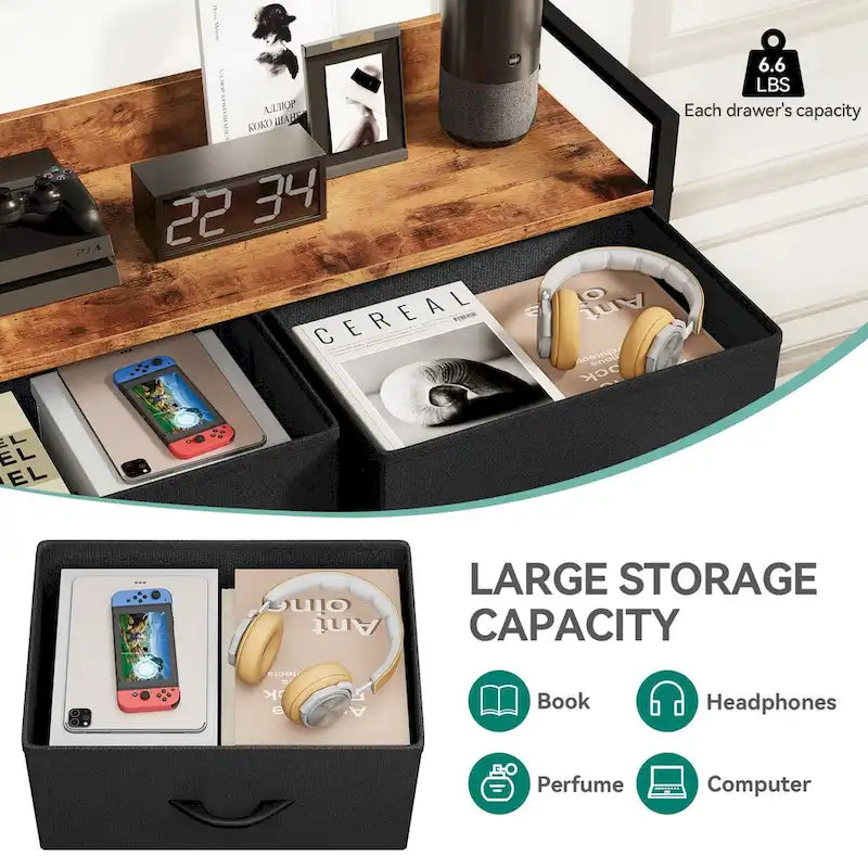 Commode à 7 tiroirs et console multimédia avec station de charge, étagères