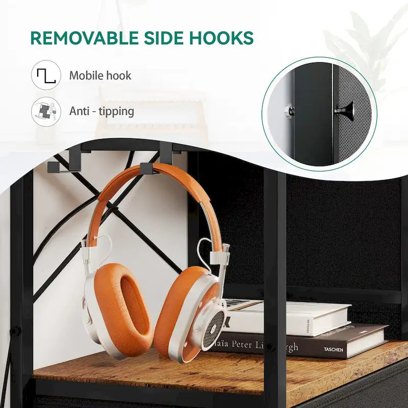 Commode à 7 tiroirs et console multimédia avec station de charge, étagères