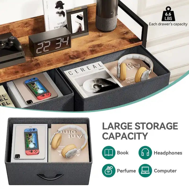 Commode à 7 tiroirs et console multimédia avec station de charge, étagères
